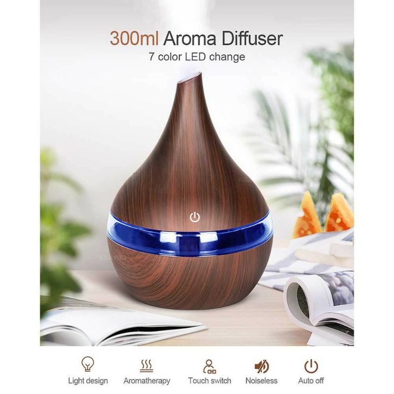 Humi Air Humidifier Aromatherapy Aromaterapi Pengharum Ruangan Ultrasonic Wood Grain 300ml