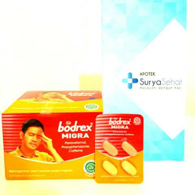 Bodrex Migra Strip isi 4 tablet atau Bodrex Extra isi 4 tablet