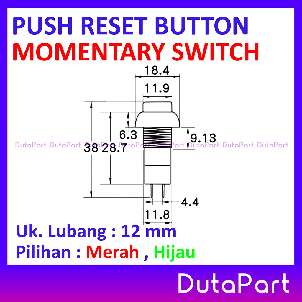 Push Reset Button Momentary Reset Switch Saklar PB-305B Kualitas Bagus