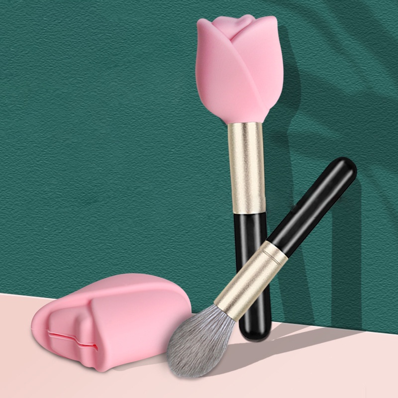 3 Pak Holder Pelindung Kepala Brush Makeup Bentuk Bunga Mawar 3 Ukuran Bahan Silikon Reusable Untuk Travel