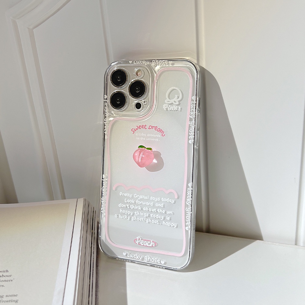 Soft Case TPU Transparan Motif Peach 3D Untuk Iphone 7 8 PLUS X XR XS 11 12 13 14 MINI PRO MAX SE 2020