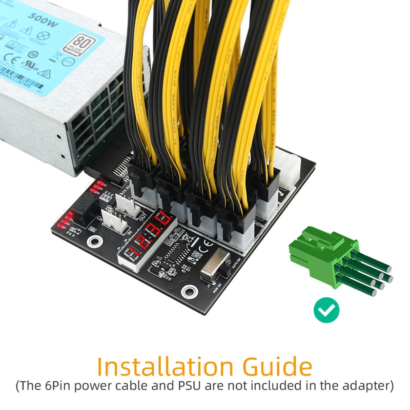 Btsg Papan Breakout Tambang 12port 6Pin Konektor LED Display Modul Daya 12V Untuk PSU 500W 800W 1400W 1600W Untuk GPU