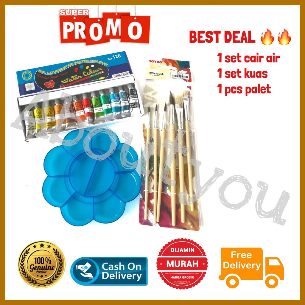 

READY Promo PAKET MELUKIS 3 in 1 Palet Kuas Cat Air lukis ART SET murah VI4567
