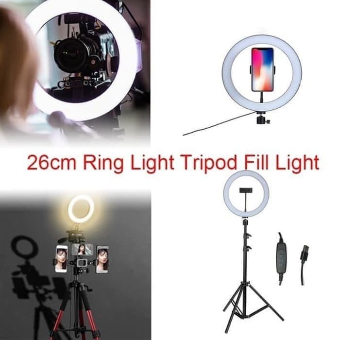 PAKET RING LIGHT 26cm - TRIPOD 2M - HOLDER HP VLOGGER TIKTOK