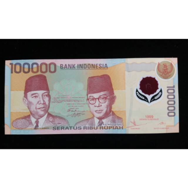 Uang kuno Rp 100.000 Sukarno Hatta tahun 1999 duit jadul lama Soekarno plastik / polimer