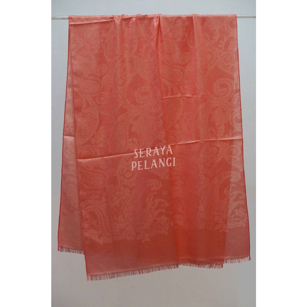 Pashmina Sutra Metalik | Motif Keong/Kembang/Bunga | Selendang | Scarf | Syal | Shawl | Pasmina | Souvenir | Hadiah Ulang Tahun | Birthday Gift | Aksesoris Fashion Wanita | Luxury Scarf | Premium Import Quality | Grosir Murah-2. Peach