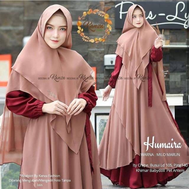 Humaira syar'i milo-marun / terbaru / hamis keren / gamis polos