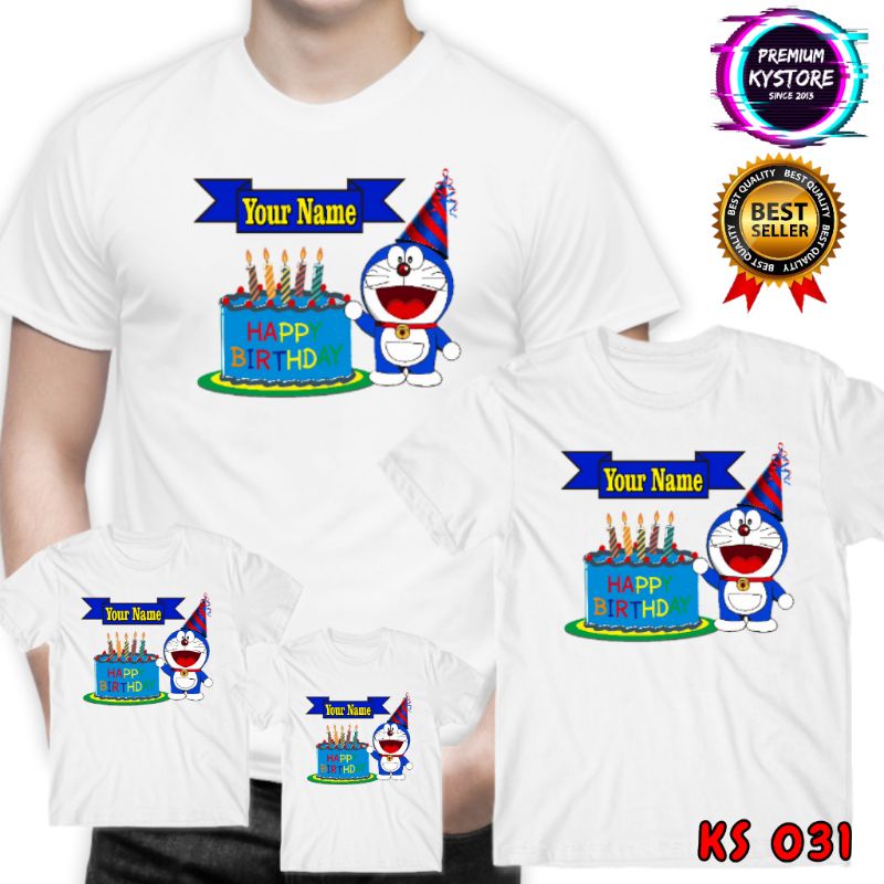 Gratis nama, kaos ulang tahun motif doraemon anak dan dewasa