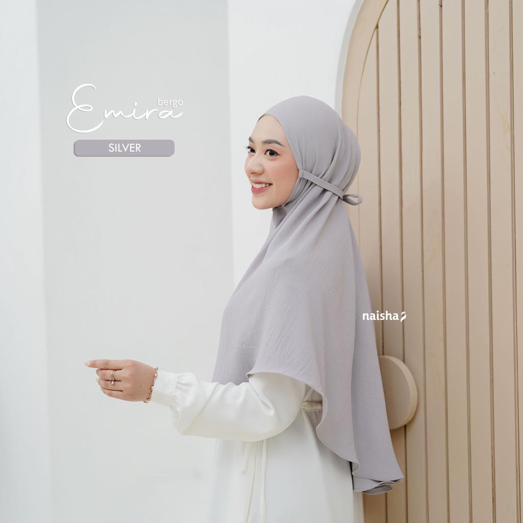 Naisha Official Emira Bergo Crinkle Airflow Jilbab Daily Kasual Muslimah Syari-Silver
