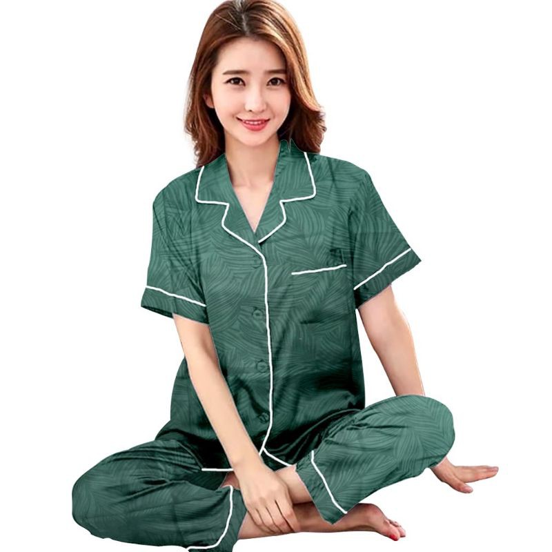 piyama embos wanita/piyama katun polos/baju tidur setelan/setelan kekinian-Cp embos mint