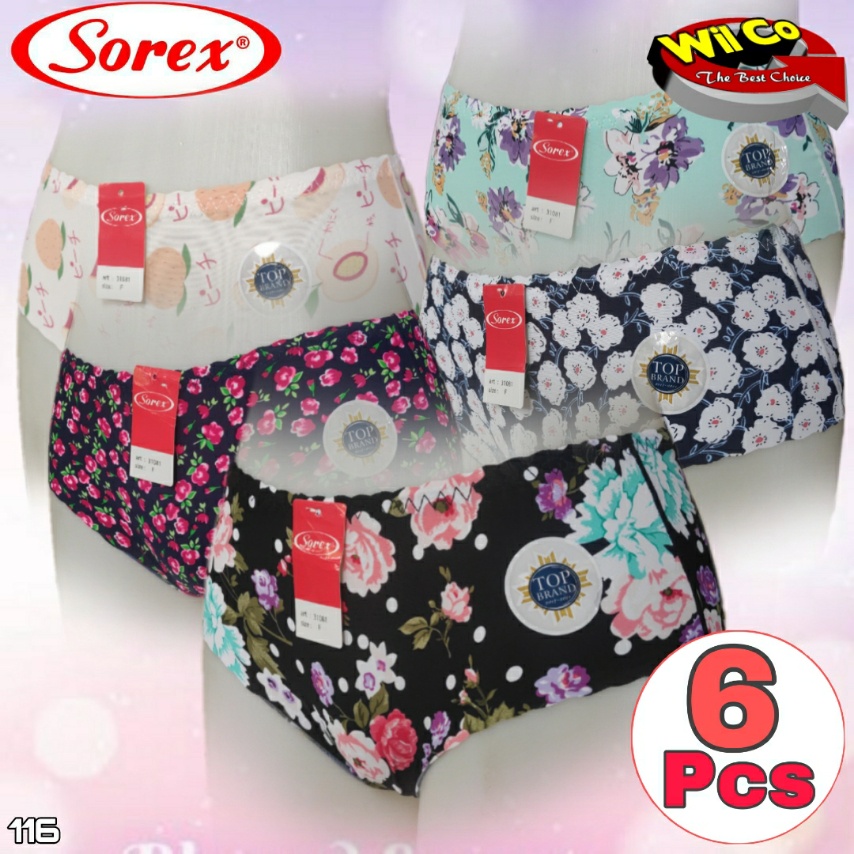 K116S - (HARGA PER 6 PCS) CELANA DALAM WANITA PAKAIAN WANITA PAKAIAN DALAM SEAMLESS SOREX FREE SIZE