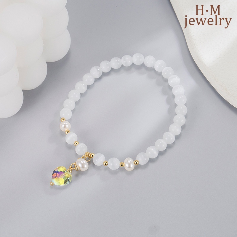 Gelang Tangan Rantai Aksen Batu Opal Imitasi Bentuk Hati Untuk Wanita