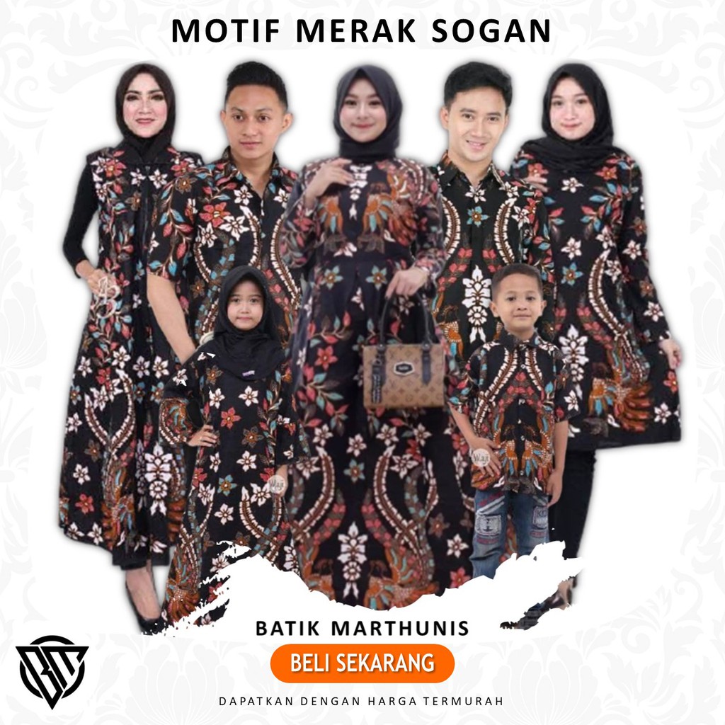 Batik Couple Keluarga - Couple Baju Batik Satu Keluarga Motif Sogan Merak Coletan