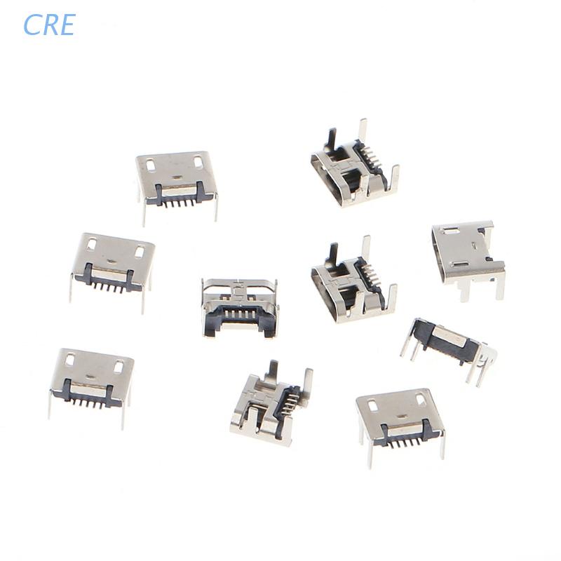 Cre 10pcs Konektor Socket Micro USB Tipe B 5 Pin Female SMD 4 Kaki 90 Degree