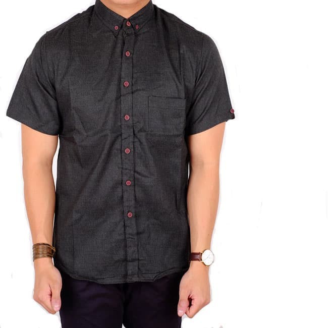 kemeja koko lengan pendek pria | baju koko lengan pendek pria abu tua - Hitam- M akk715