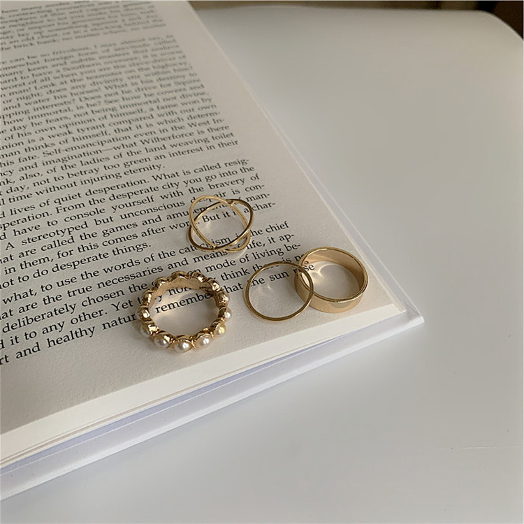 4 Pieces Set Pearl Ring for Women Korean Fashion Simple Ring Geometric Ring Jewelry Fashion Accessories