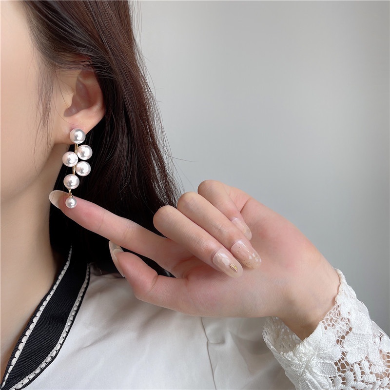 Anting Stud Mutiara Zircon Menjuntai Gaya Korea Minimalis Elegan Untuk Aksesoris Pesta Pernikahan Wanita