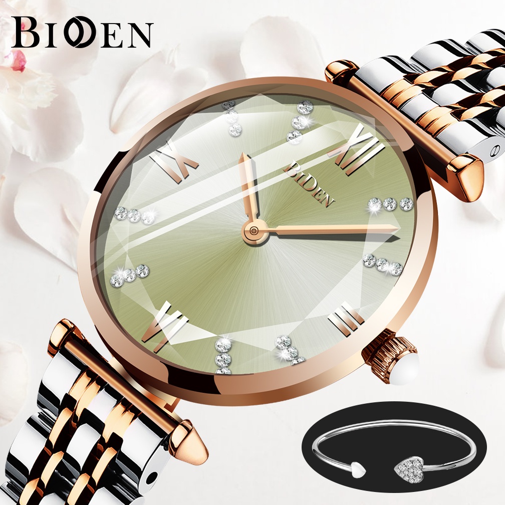 BIDEN Jam Tangan Wanita Mode Santai Tali Stainless Steel Display Kuarsa Tahan Air Jam Tangan Cewek-SilverTea