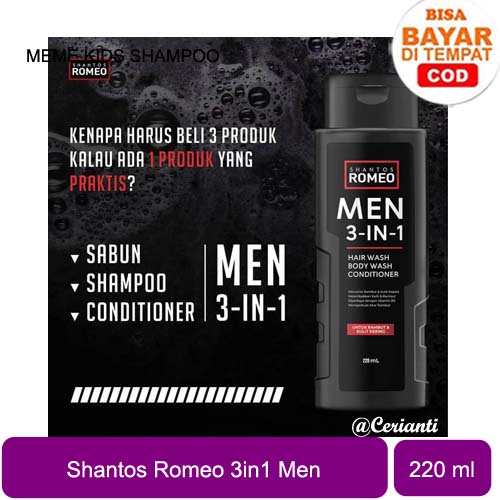 [220ML] [BPOM] Shantos Romeo Men 3 in 1 220 ml - Shampoo Shampo - Sabun Mandi - Conditioner