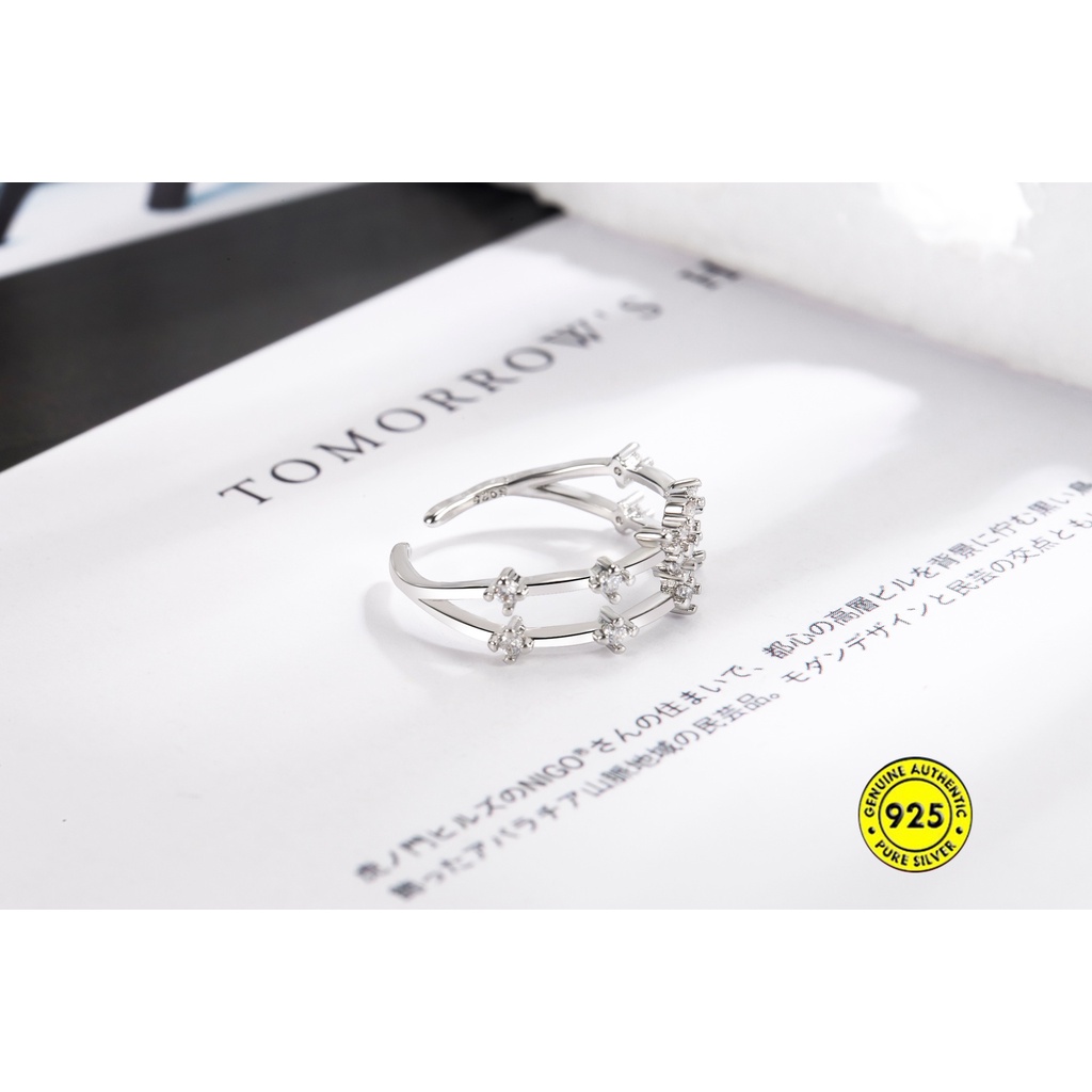 Cincin Jari Telunjuk S925 AAA Zircon Double Layer Adjustable Anti Karat Untuk Wanita