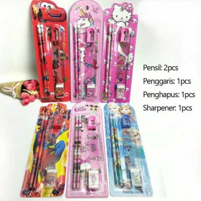 PS5B02 Alat Tulis 5in1 Pensil Set, Perlengkapan Sekolah Anak, Pensil Belajar, Stationary Kids School