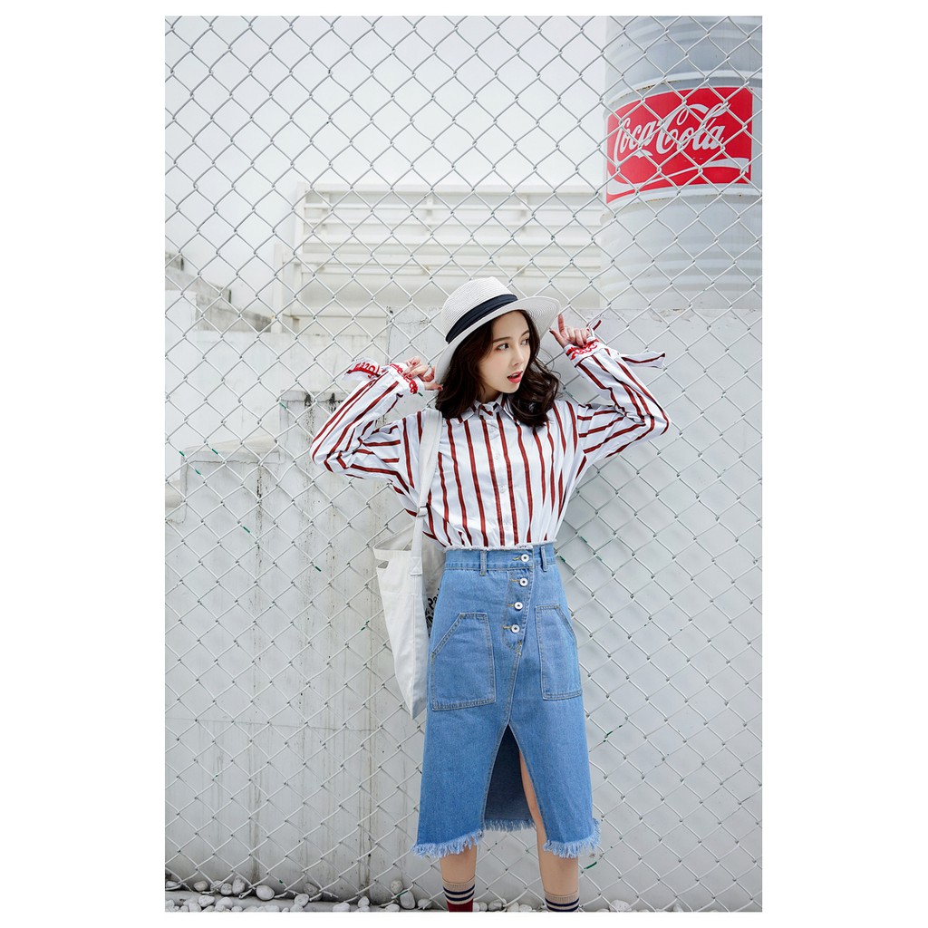 KARAKOREA - 6051 Dahye Denim Skirt/Rok jeans wanita/Rok Jeans Korea/Rok wanita