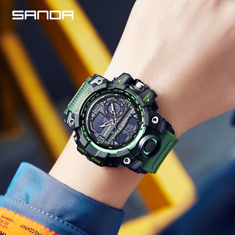 SANDA 3133 Jam Tangan Pria Digital Analog Tali Rubber Chronograph Anti Air WATCHKITE WKOS