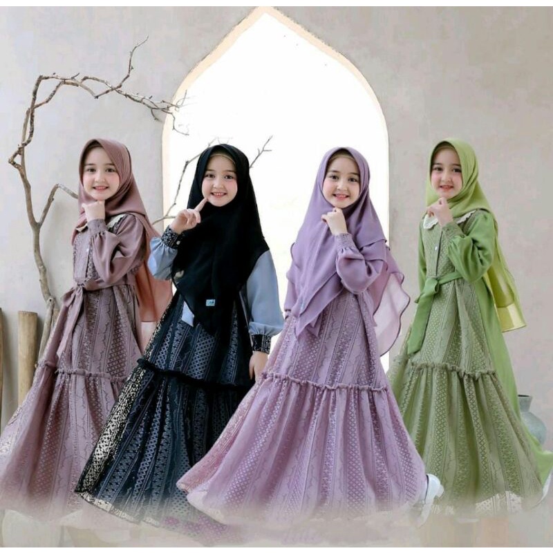Umama set gamis syari anak / dress brukat / baju muslimah anak perempuan 6-9 thn
