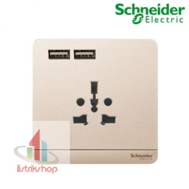 16A International Socket with 2.1A USB Schneider AvatarOn / Avatar On Wine Gold - E8342616USB_WG