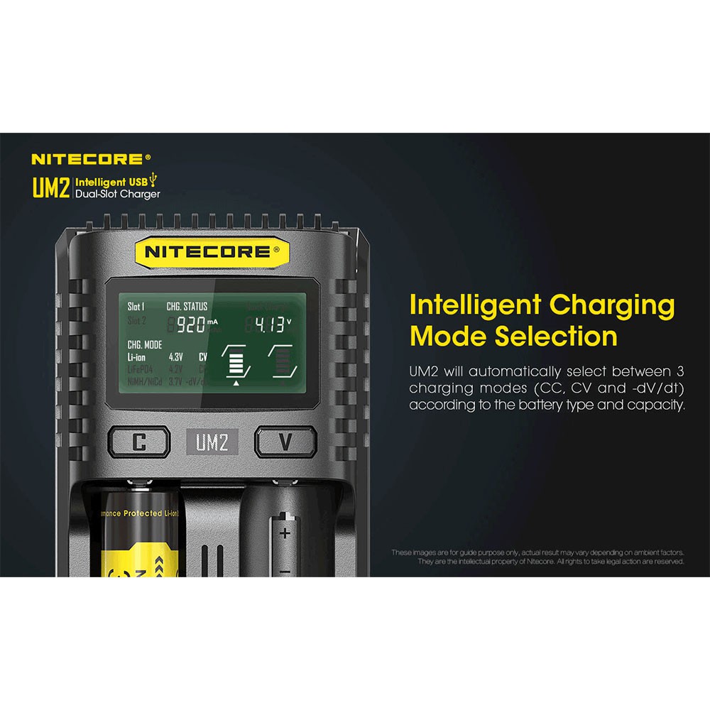 Nitecore Intelligent QC2 USB Charger Baterai 2 Slot Li-ion NiMH - UM2 - Black