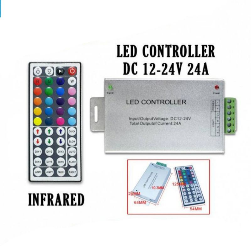 Controller Almunium Led Strip RGB 12V - 24V 24A Remote Besar 44 Keys tombol untuk 3528 5050