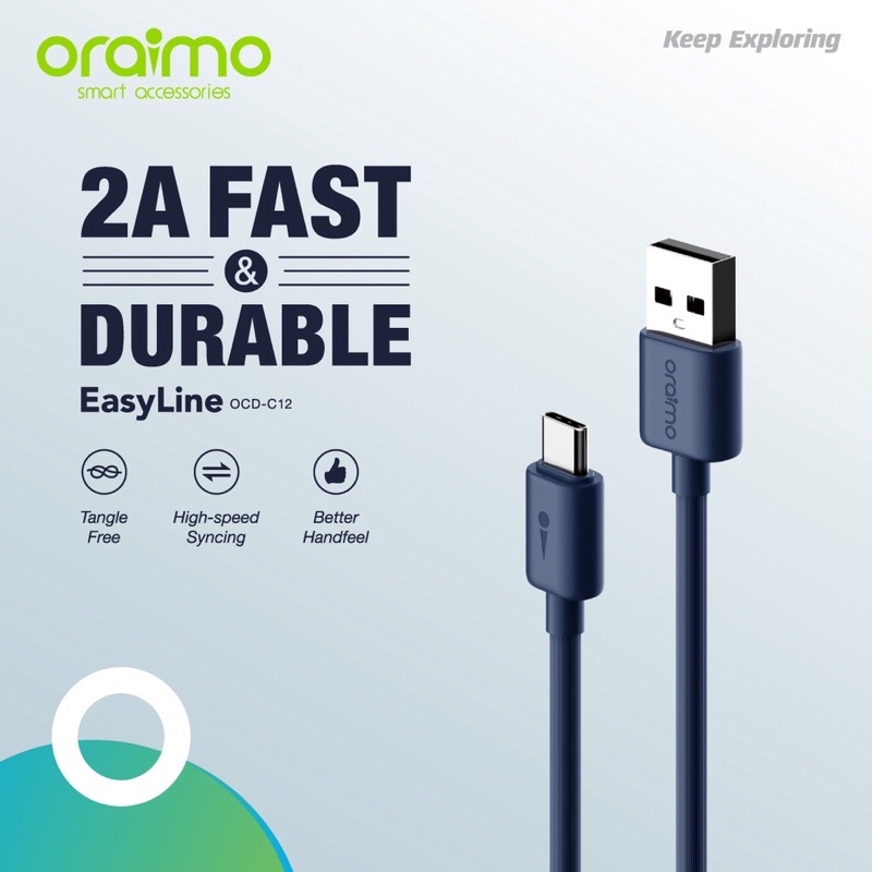 Oraimo OCD-C12 Kabel Data Type-C Android Cable 2A Fast &amp; Durable - Garansi 1 Tahun