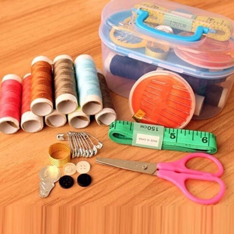 PA Sewing Set Kit Peralatan Jahit Kotak Box Alat Menjahit Benang Jarum Peniti Meteran Gunting Baju Kain - SS169