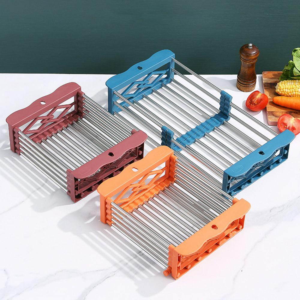 Solighter Sink Drain Rack Portable Pembersih Buah Buahan Drainer Basket Stainless Steel