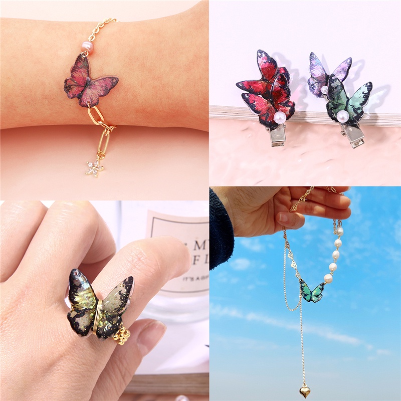 2 pcs/bag 21x22mm multi-warna Lubang Diagonal Ganda Lurus Lubang Resin Epoxy Butterfly Charms Liontin untuk Diy Perhiasan Bakat