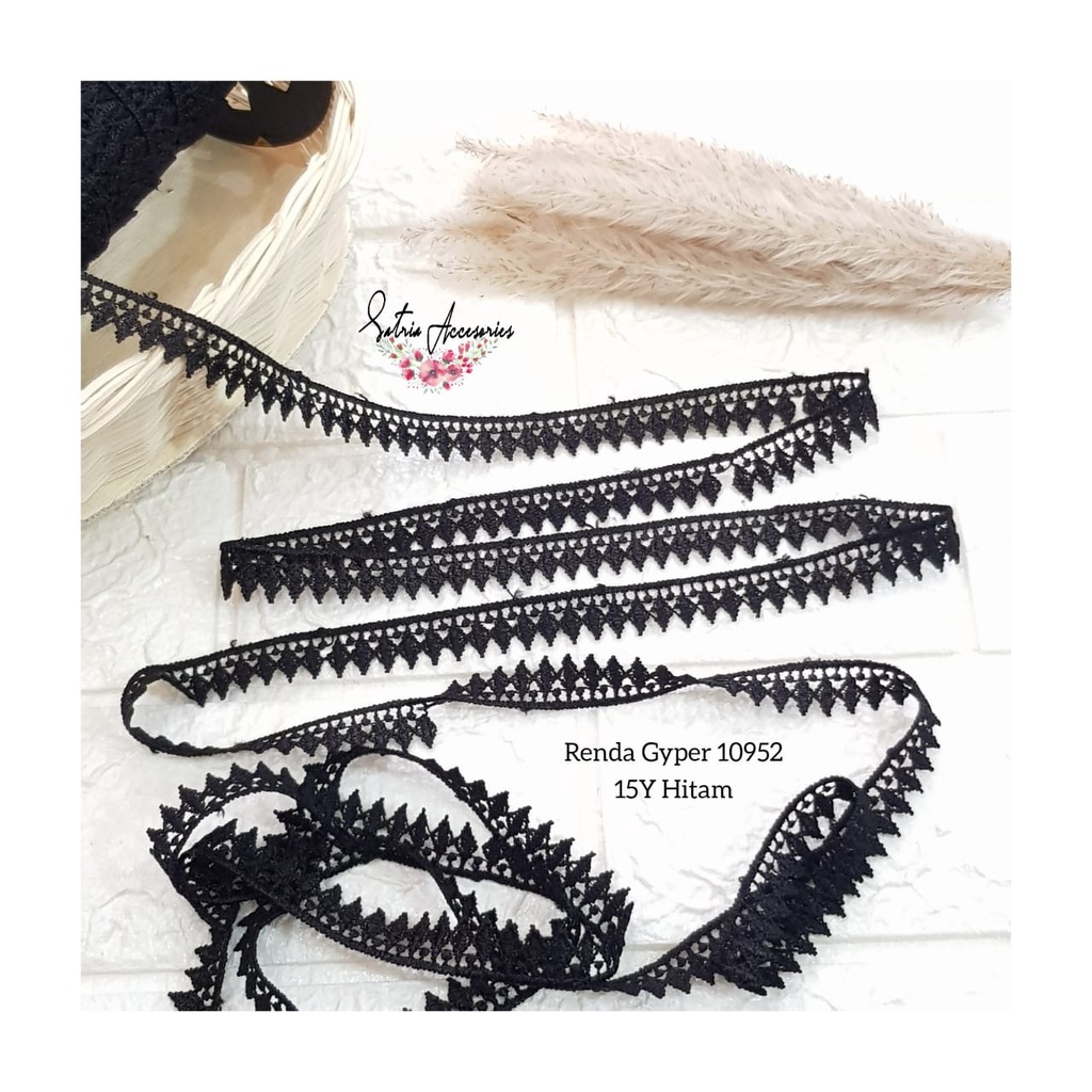 Renda/Lace/Aksesoris Baju/Renda Gyper 10952 15Y Hitam/Renda Gamis