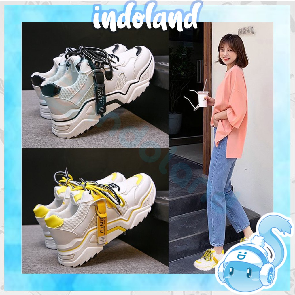 ☀ INDOLAND ☀ SP018 Sepatu Sneakers Wanita Low Jinto - Tebal 4 Cm Fashion Korea Murah Import COD