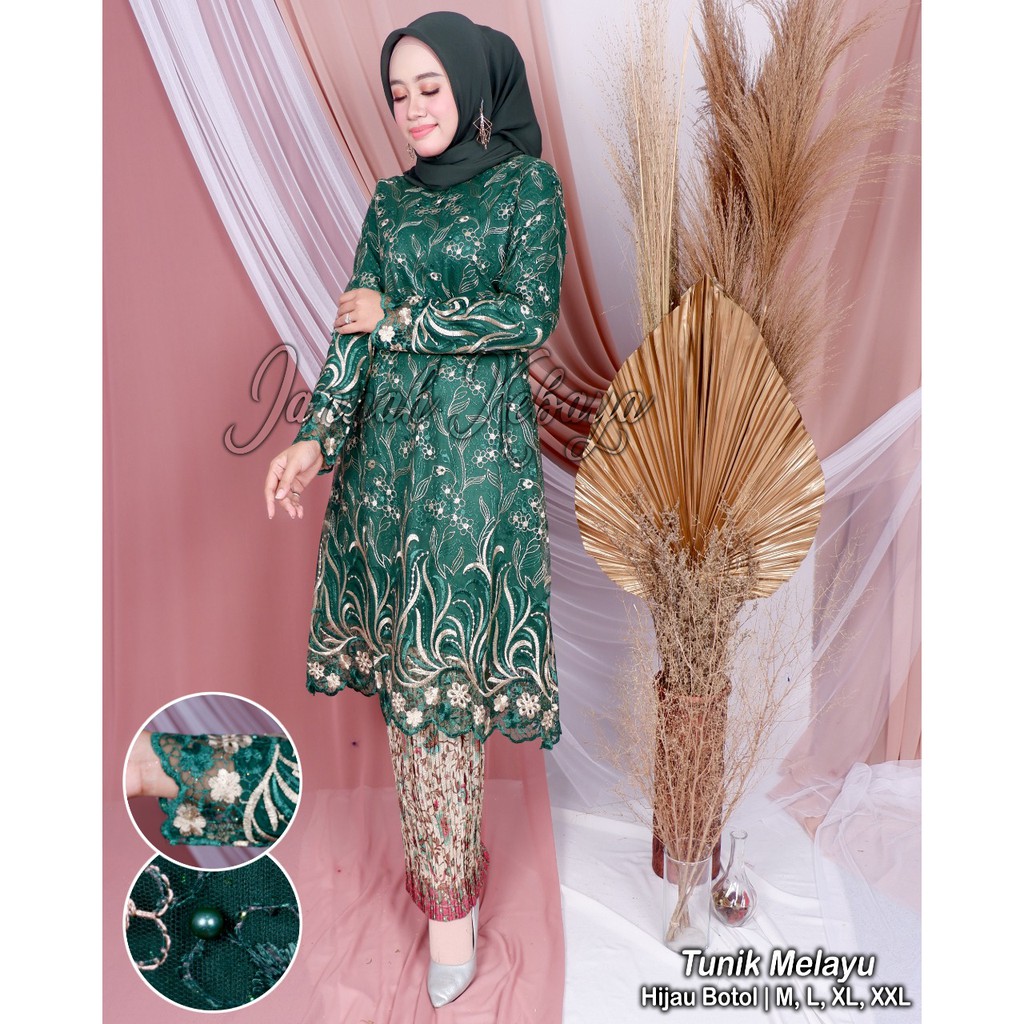 Kebaya Modern Tulle Melayu Setelan Rok Plisket