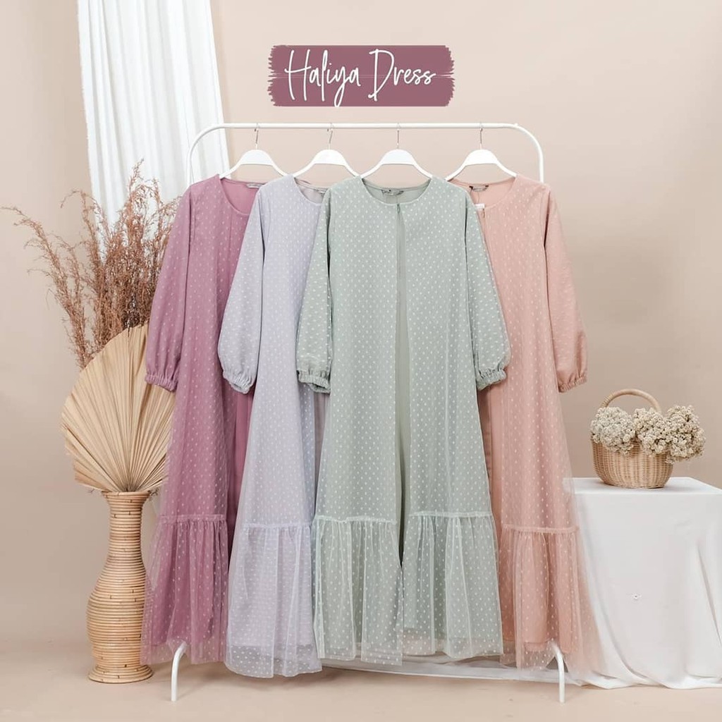 Haliya Dress Pesta Tile Dot Jumbo / Long Dress Brukat / Gamis Kondangan Wanita