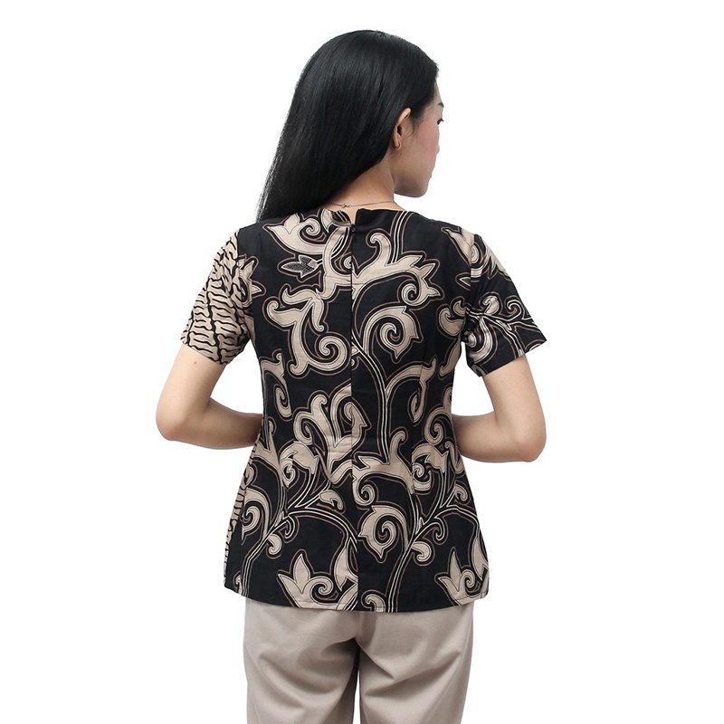 Blouse Batik Wanita Putri Kembar Modern Coklat / Atasan Batik Wanita / S M L XL 2L 3L 4L 5L-8