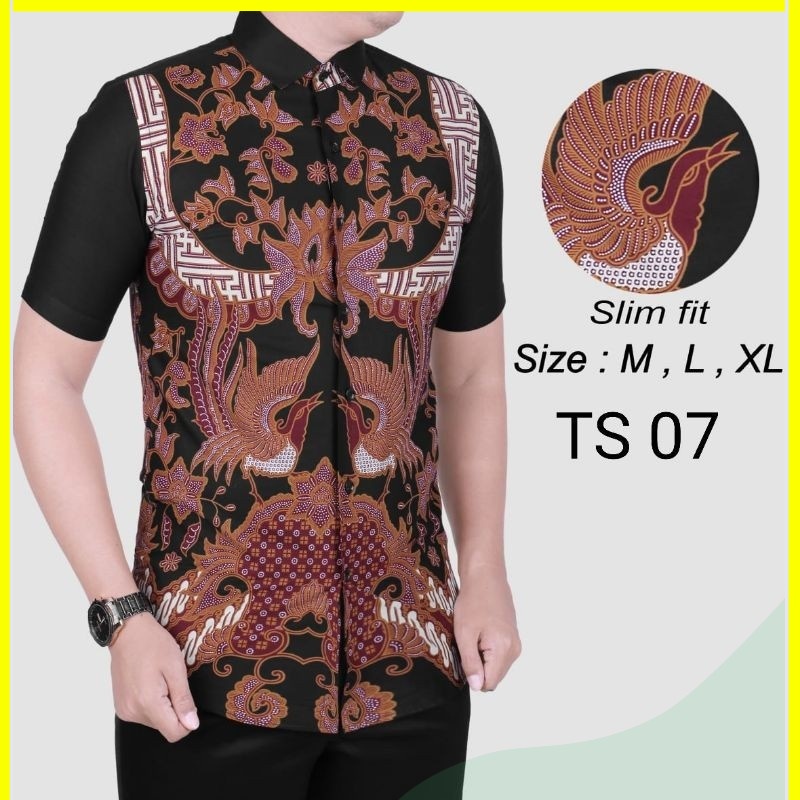 KEMEJA BATIK PRIA SLIM FIT COLINDION BATIK SOLO CBS725 MEWAH PREMIUM BAJU ELEGANT SIZE M L XL  SKU MS PENDEK JAKARTA PLATINUM