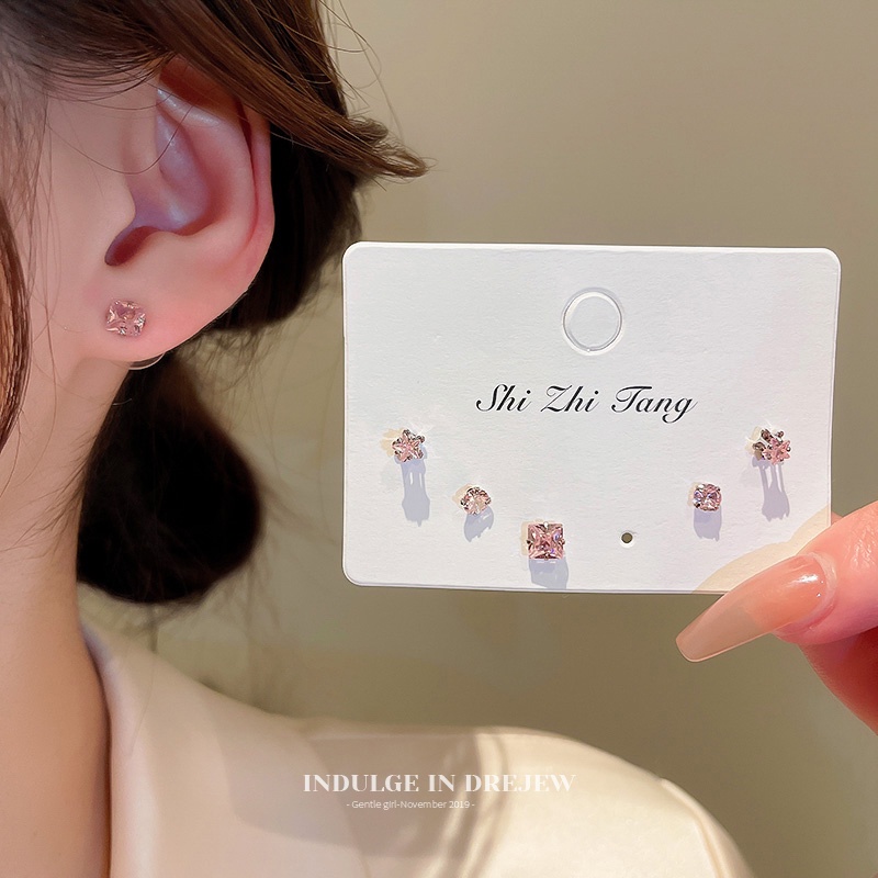 6-piece set Dari Anting-Anting Bunga Cinta Kecil mini Mengkilap Aksesoris fashion Korea Wanita