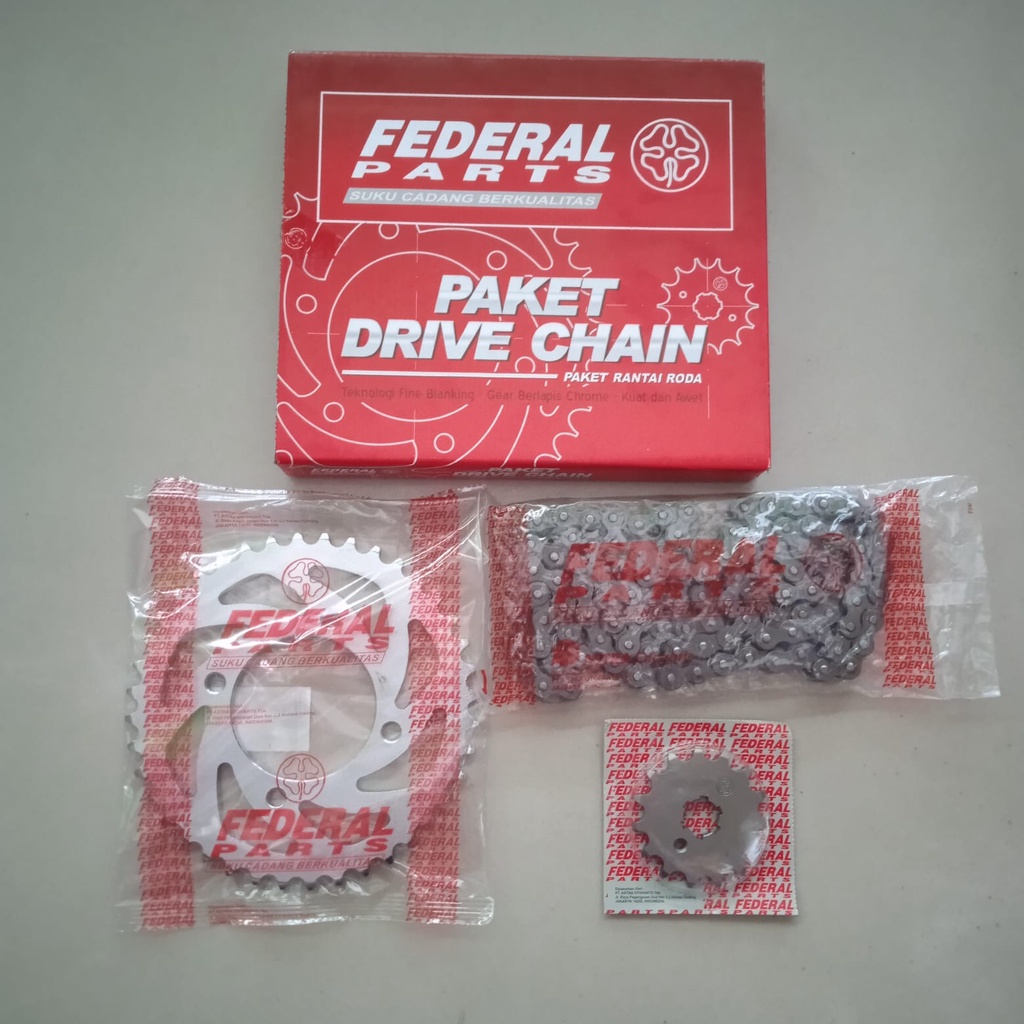 Gir / Ger / Gear depan belakang set rantai paket drive chain Vega ZR merk Federal Ukuran Rantai 420-
