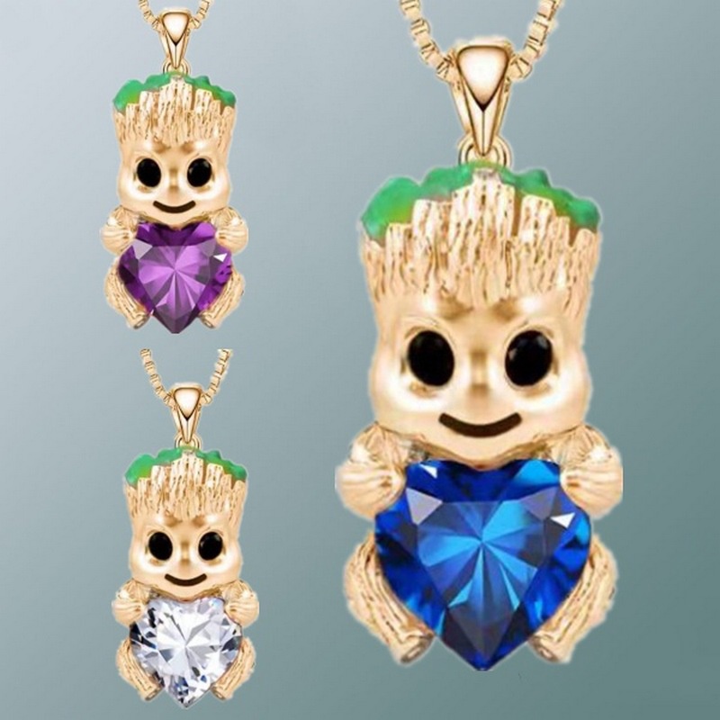 Kalung Liontin Groot tree man Hati Cubic Zirconia 18K Gold Untuk Wanita