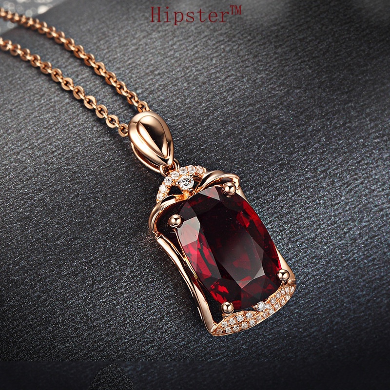 Hot Sale Fashion Luxury Square Ruby Pendant 18K Rose Gold Necklace