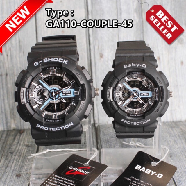 PRODUK TERLARIS  Jam tangan couple CASIO G-SHOCK & Baby-G Full black hitam pasangan kado