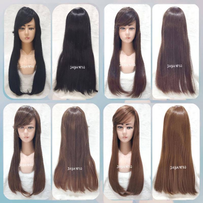 Wig Panjang Lurus Poni Samping Rambut Palsu Wanita Bisa Cuci Catok