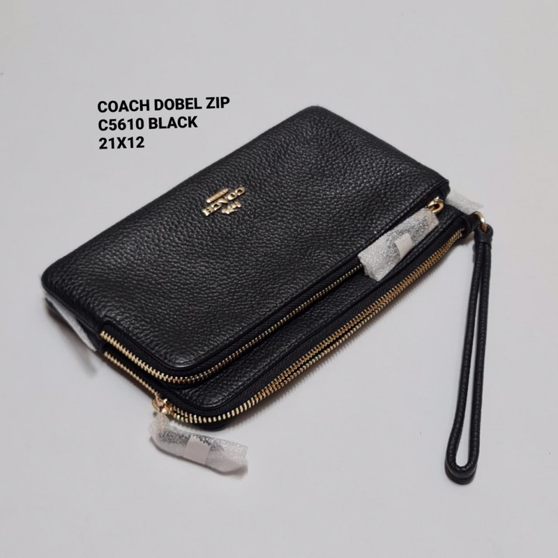 Coach C5610 Double Zip Wristlet Black