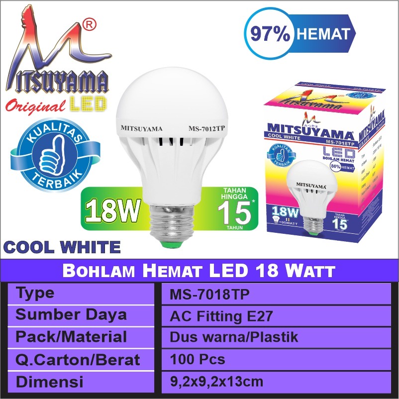 lampu bohlam led bulb murah 3w/7w/9w/12w/15w/18w mitsuyama