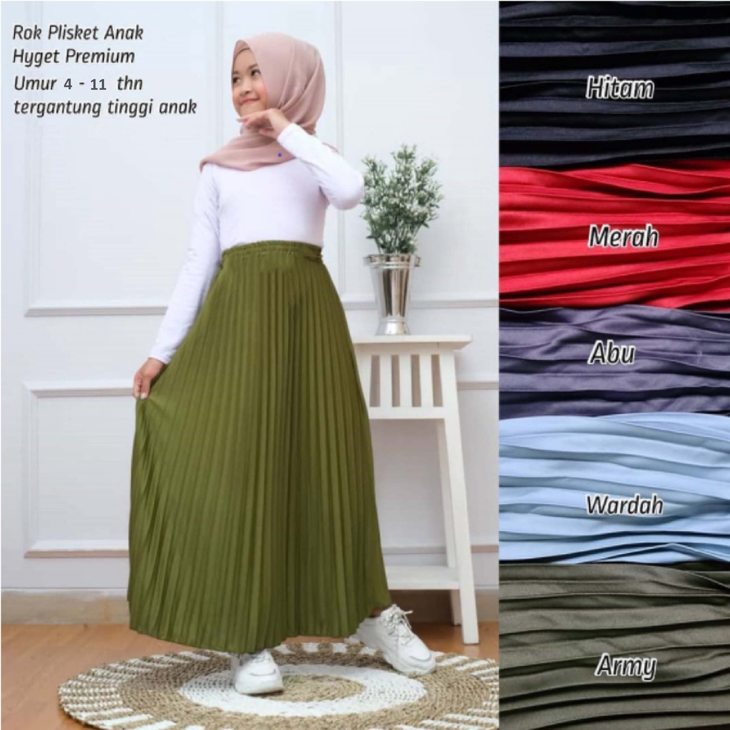 EL-NAFFA Rok Plisket Anak Bahan Hyget Premium Usia 4-11 Tahun RPA